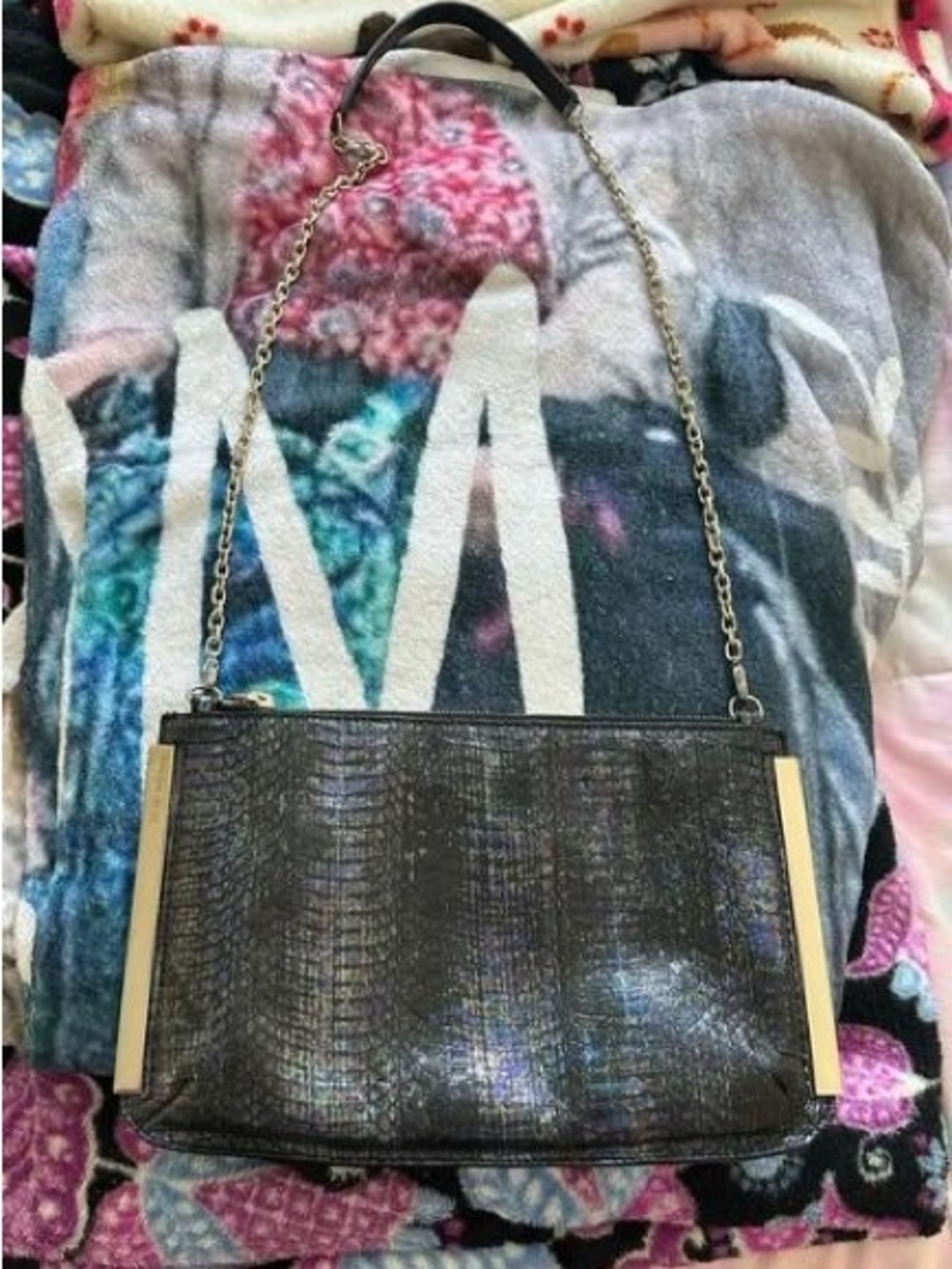 Stuart Weitzman vintage print evening bag with chain strap